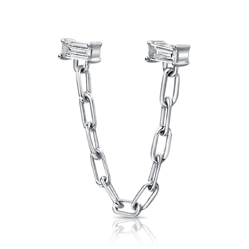 women's chandelier earrings -Baguette Stud w/ Paperclip Chain