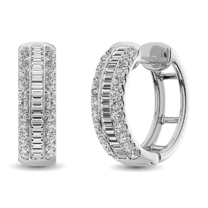 women's ear cuffs -14K White Gold Round and Baguette Diamond 1/2 Ct.Tw. Hoop Earrings