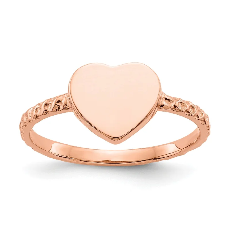 women's engagement ring with rose gold diamond -Engravable 14KT Rose Gold Heart Ring; Size 7