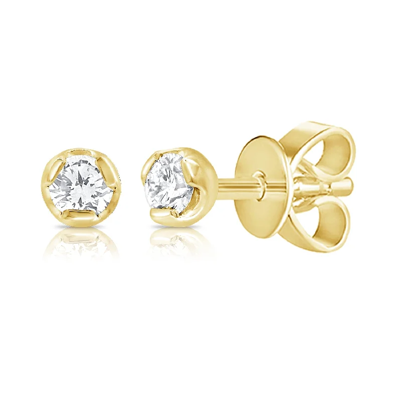 women's flower stud earrings -14K Gold Diamond Solitaire Stud