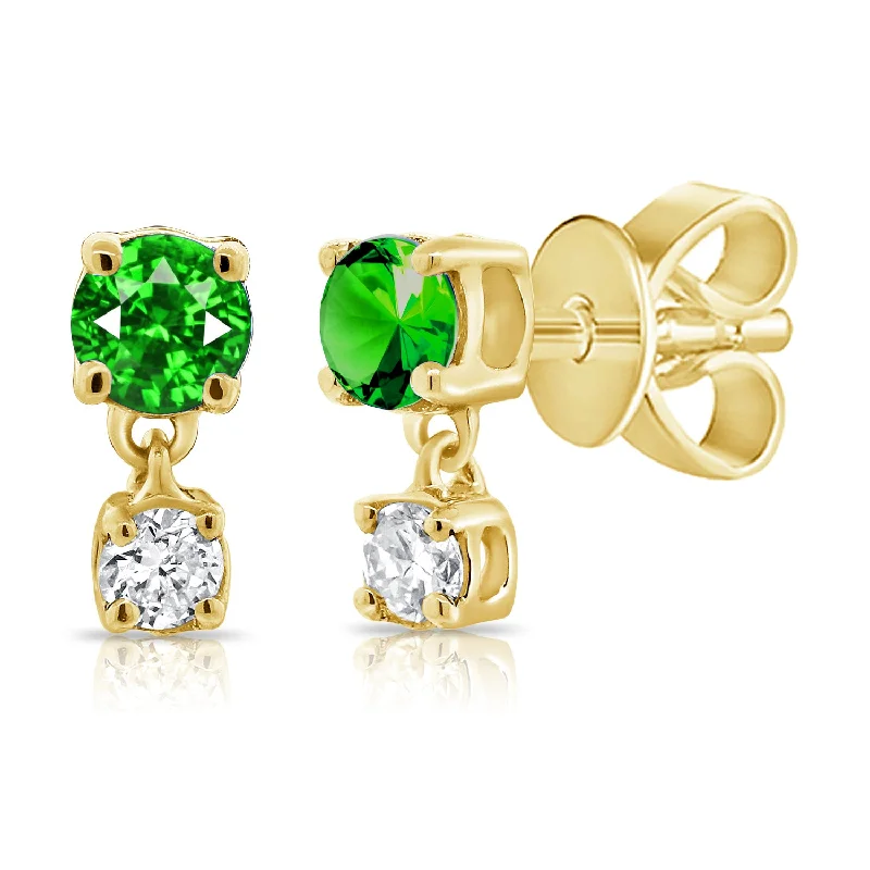 women's engagement earrings -Emerald & Diamond Classic Stud