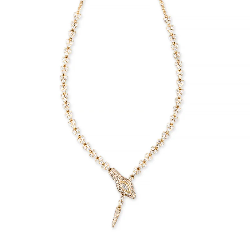 women's diamond necklace -ELIZABETH PAVE SNAKE ROLO CHAIN NECKLACE