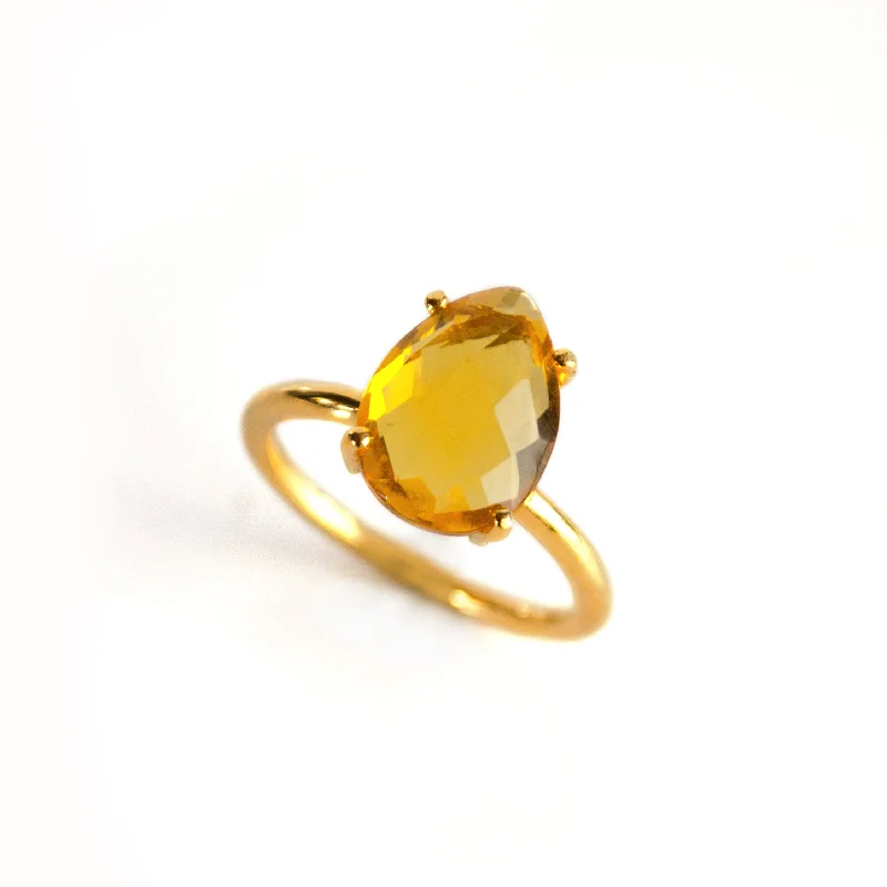 women's engagement ring with sleek finish -Citrine Teardrop Prong Set Ring • November Birthstone