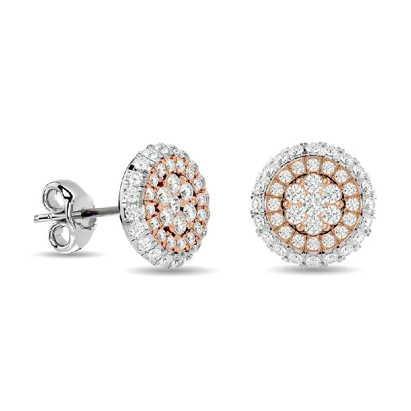 women's crystal stud earrings -Diamond 5/8 ct tw Cluster Earrings in 14K Two Tone Gold