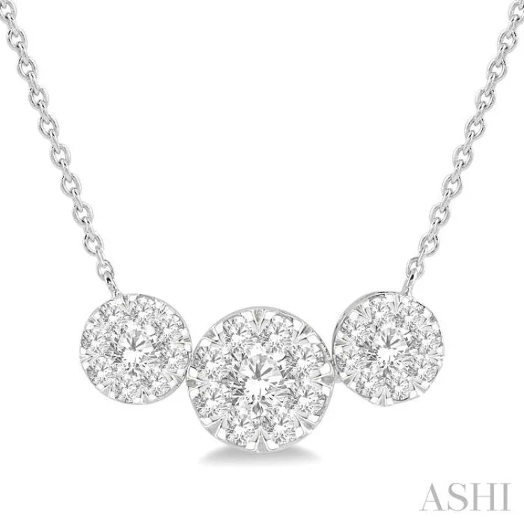 women's luxury necklace -1 Ctw Triple Circle Round Cut Lovebright Diamond Necklace in 14K White Gold