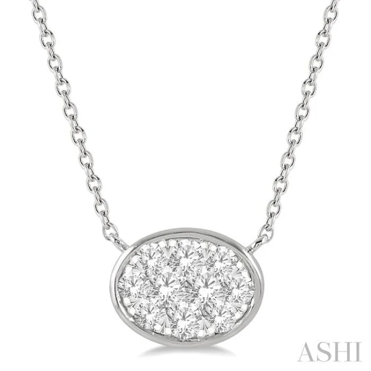 women's geometric necklace -1/3 Ctw Oval Shape Lovebright Diamond Necklace in 14K White Gold