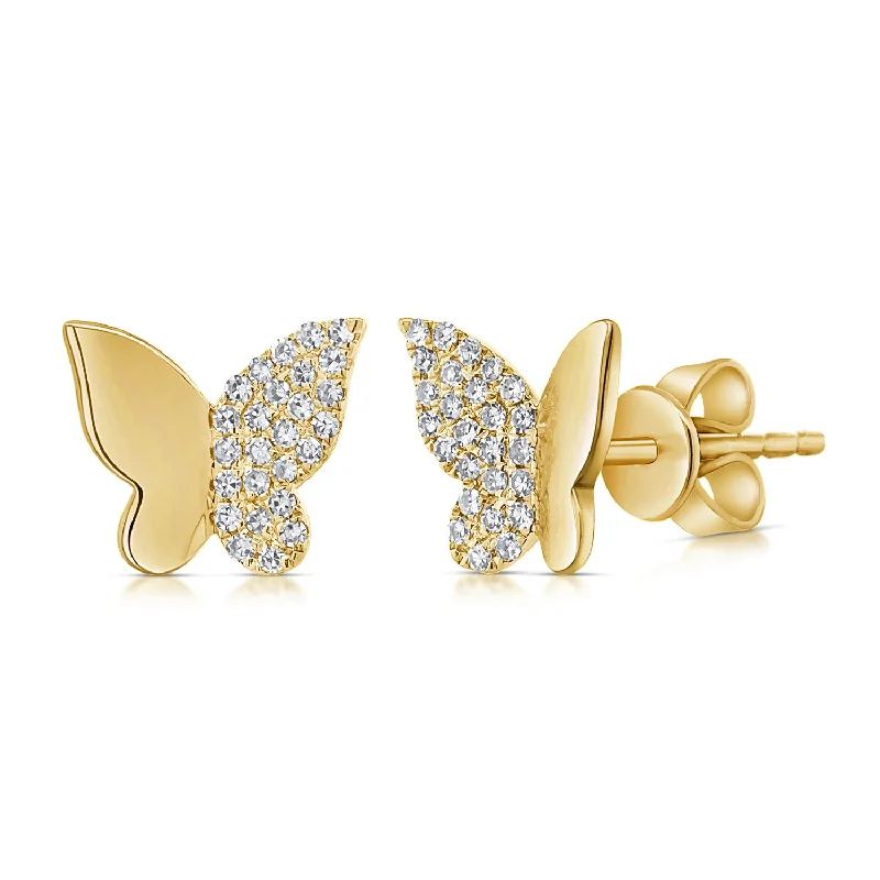 women's gold stud earrings -OKGs Collection Diamond Pave High Polish and Demi Set Butterfly Stud Earrings