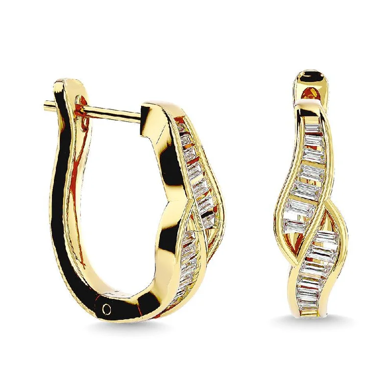 women's zodiac earrings -Diamond 1/3 Ct.Tw. Straight Baguette Hoop Earrings in 14K Yellow Gold