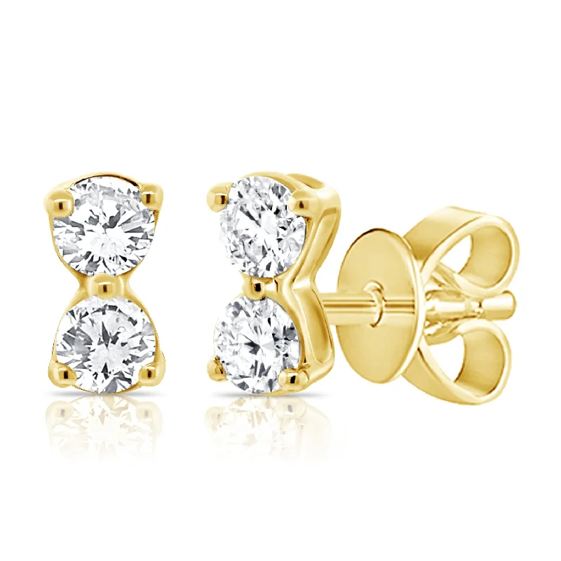 women's gold stud earrings -Designer Classic Double Diamond Stud Earrings 0.20 TW