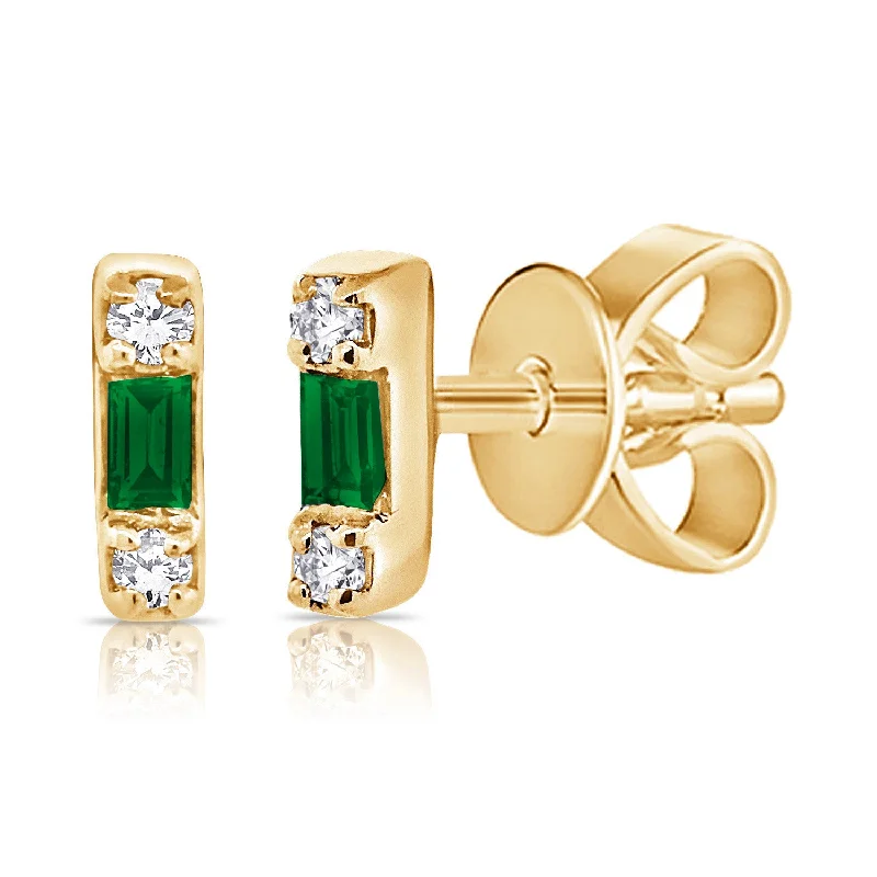 women's sun earrings -TRENDY Emerald & Diamond Studs Handcrafted in 14Kt Gold