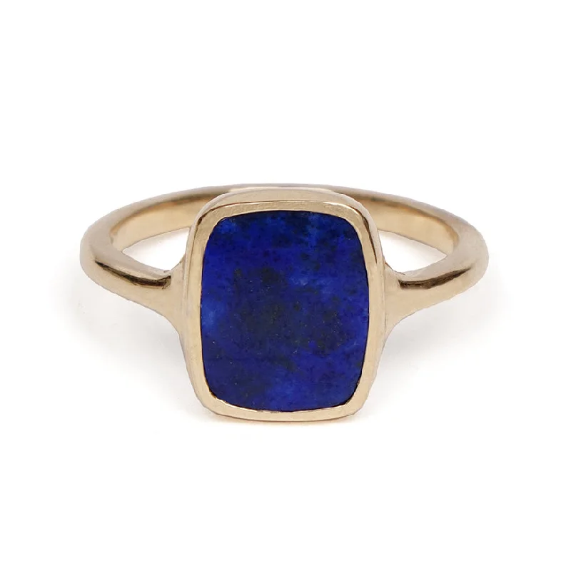 women's engagement ring with emerald -Lapis Rectangle Signet Ring