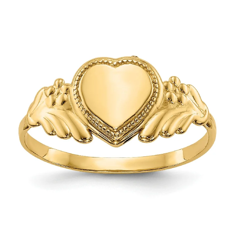 women's engagement ring with split shank -14KT Yellow Gold Childrens Heart Ring; Size 3