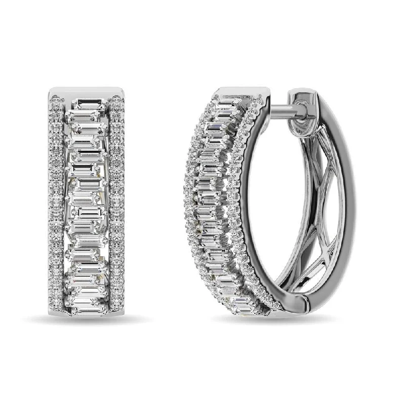 women's diamond dangle earrings -Diamond 1/2 Ct.Tw. Hoop Earrings in 14K White Gold