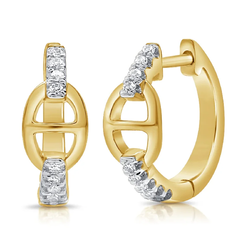 women's ear cuffs -Diamond Link Huggie Earrings made in 14K Gold