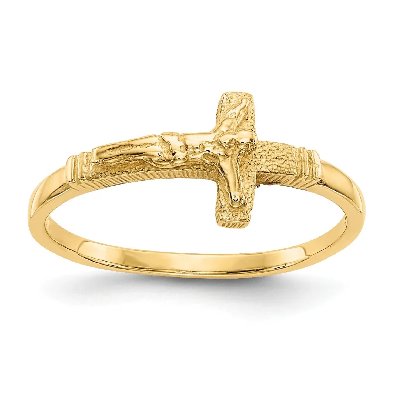 women's engagement ring with white gold -14KT Yellow Gold Childrens Crucifix Cross Ring; Size 3.5