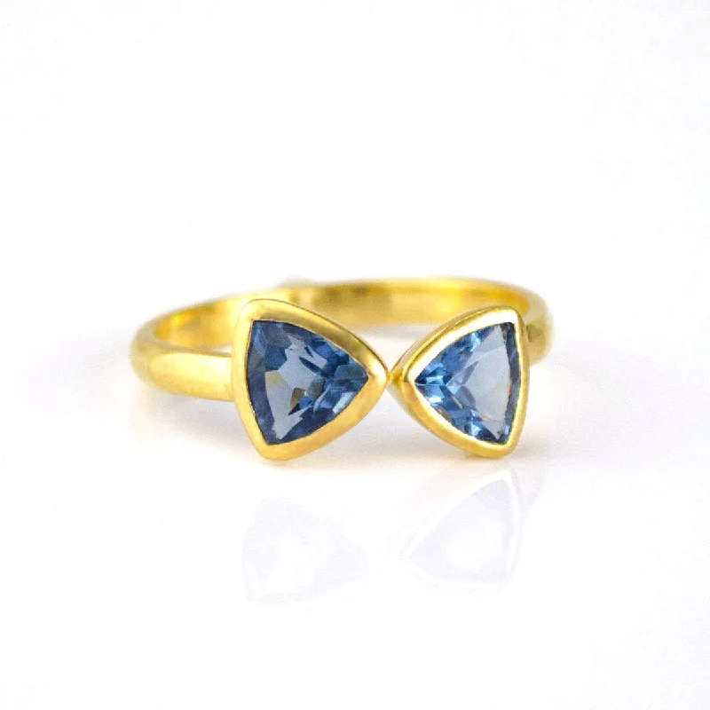 women's engagement ring with sapphire center stone -Kyanite Quartz Adjustable Bow Tie Triangle Ring