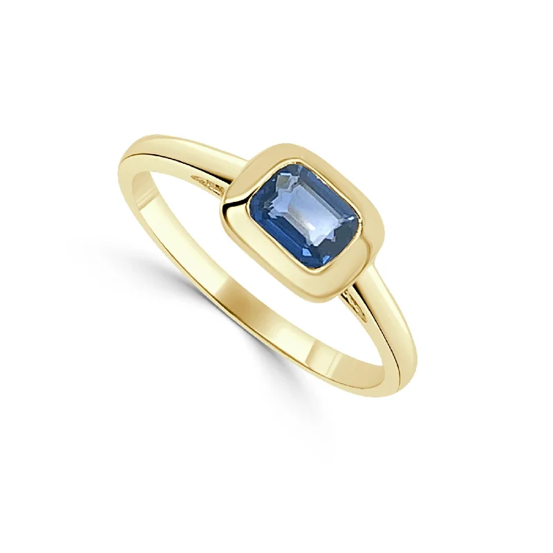 women's engagement ring with custom band -14k Gold & Blue Sapphire Ring