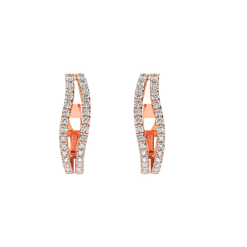 women's textured earrings -14K Rose Gold 1/4 Ct.Tw. Diamond Hoop Earrings