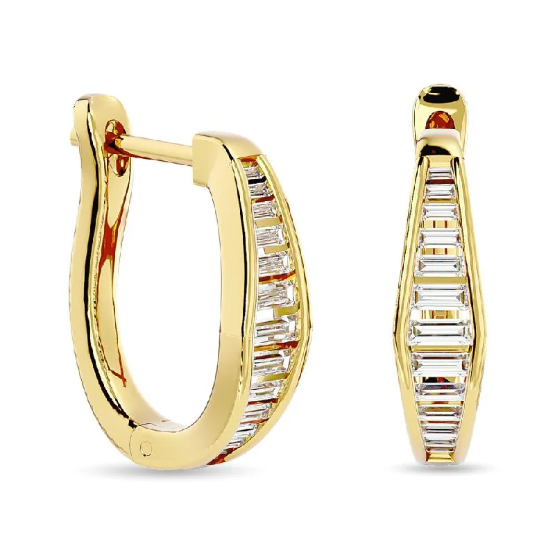 women's oval earrings -Diamond 1/2 Ct.Tw. Straight Baguette Hoop Earrings in 14K Yellow Gold