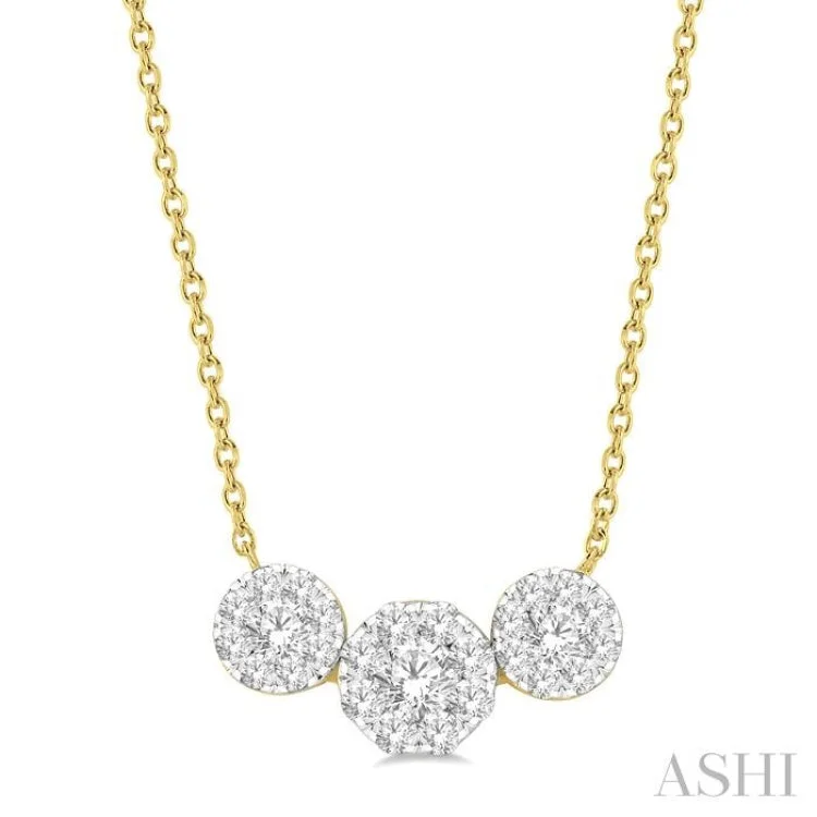 women's beaded necklace -3/4 Ctw Triple Circle Lovebright Round Cut Diamond Necklace in 14K Yellow and White Gold