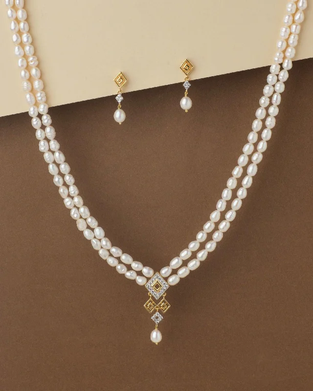 women's rose gold pendant necklace -Elegant Pearl Necklace Set