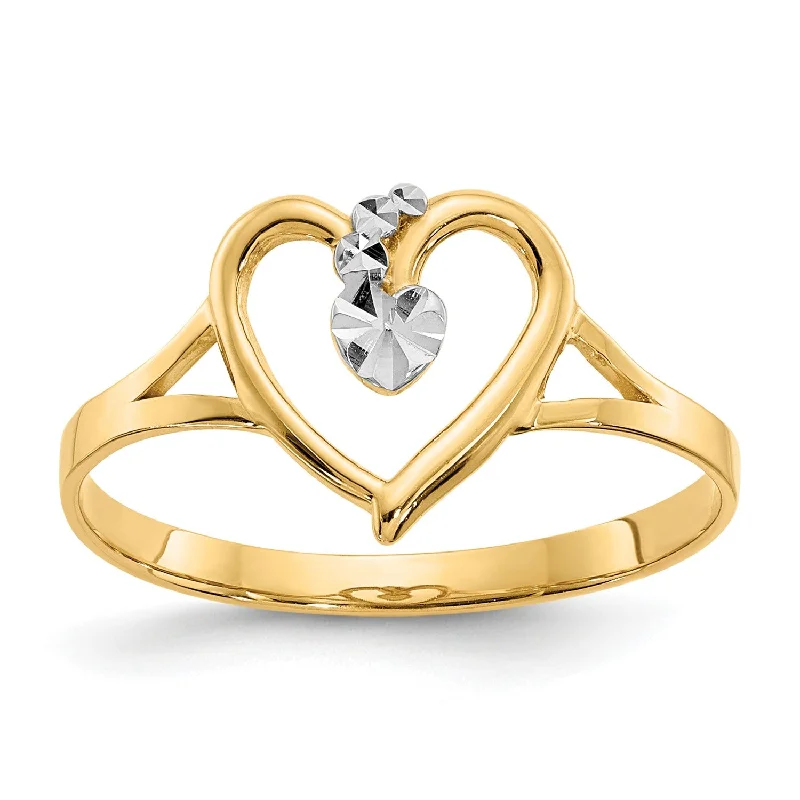 women's engagement ring with custom design -14KT Yellow Gold With Rhodium Plating Heart Ring; Size 7