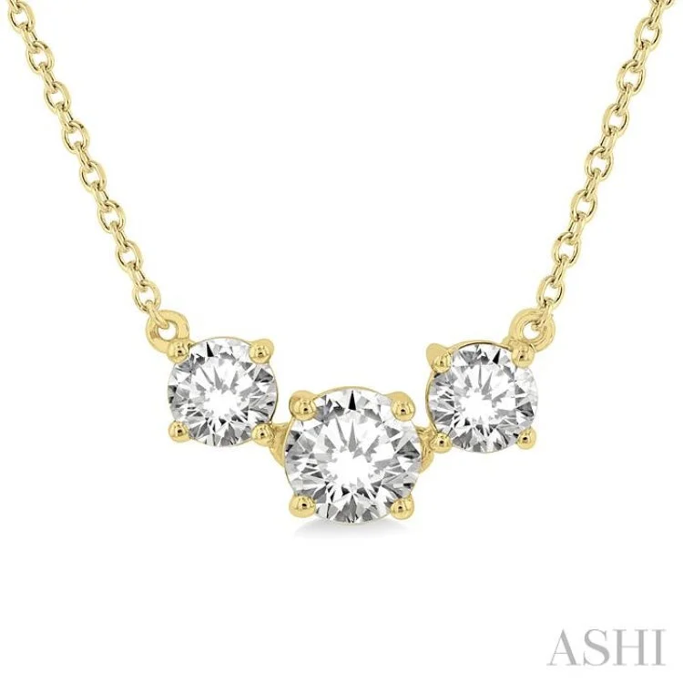 women's heart charm necklace -1 Ctw Three Stone Round Cut Diamond Necklace in 14K Yellow Gold