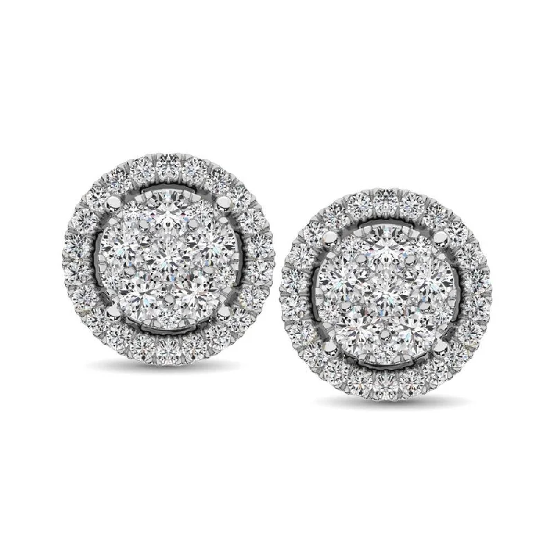 women's crystal stud earrings -14K White Gold Diamond Flower Stud Earrings