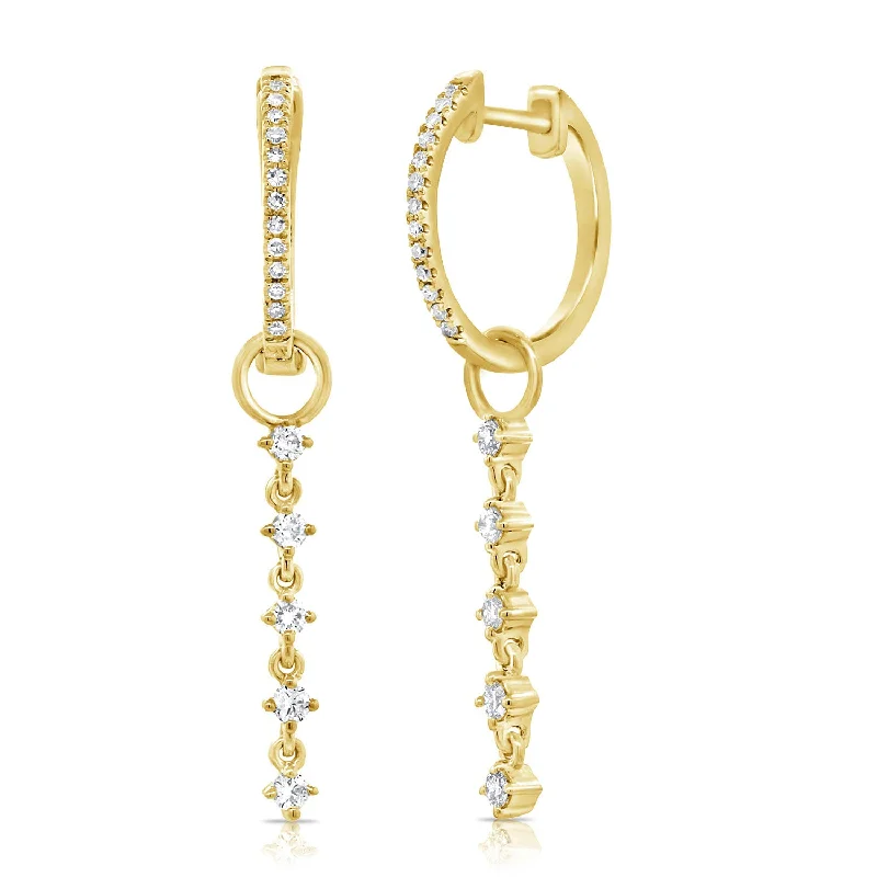 women's square earrings -14K Dangling Huggie with Charm