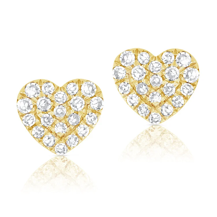 women's custom earrings -Mini Diamond Pave Heart Stud Earrings