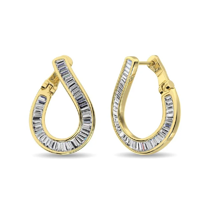 women's stylish earrings -Diamond 1/2 Ct.Tw. Baguette Hoop Earrings in 14K Yellow Gold