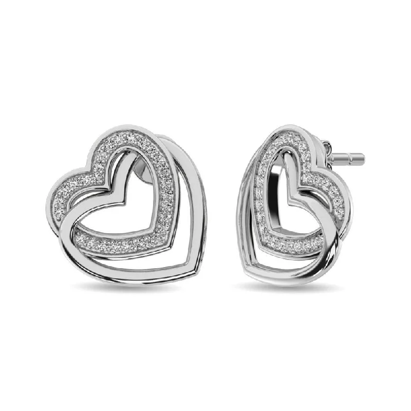 women's zodiac earrings -Diamond Duel Heart Earrings 1/50 ct tw in Sterling Silver