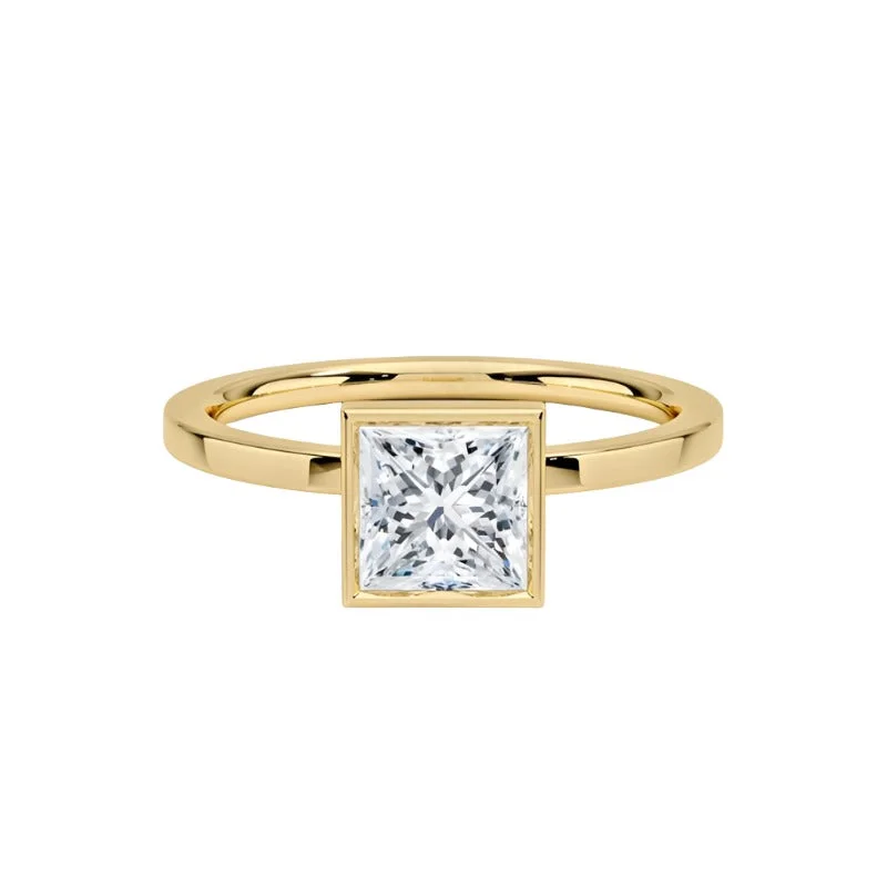 women's engagement ring with twist design -1 Carat Princess Square Cut Bezel Ring | S925 | Moissanite