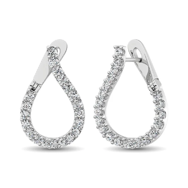 women's stylish earrings -14K White Gold Diamond Hoop Earrings