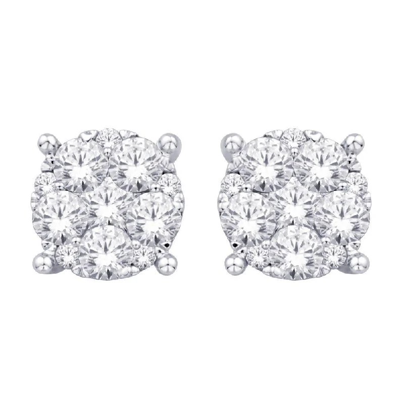 women's bar earrings -14K White Gold Diamond Flower Stud Earrings