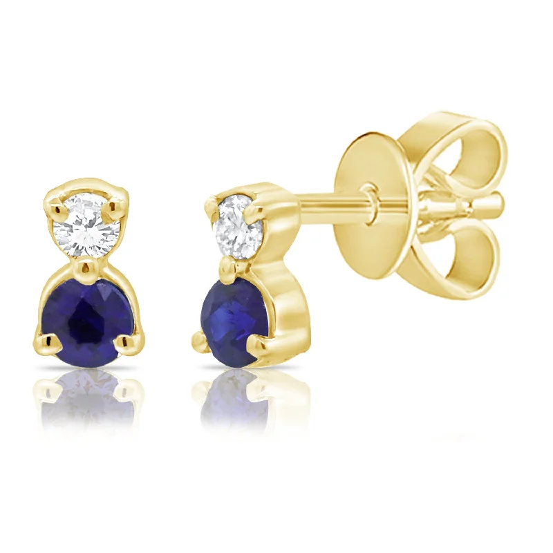 women's layered earrings -Sapphire & Diamond Studs made in 14Kt Gold