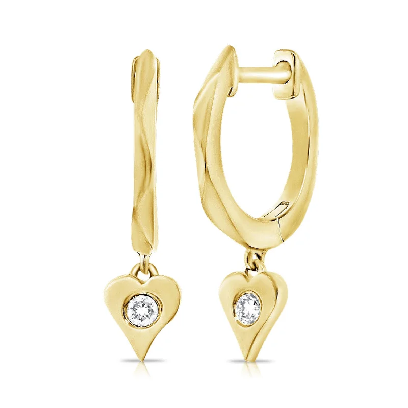 women's crystal drop earrings -Hearts & Love Huggie with Charm