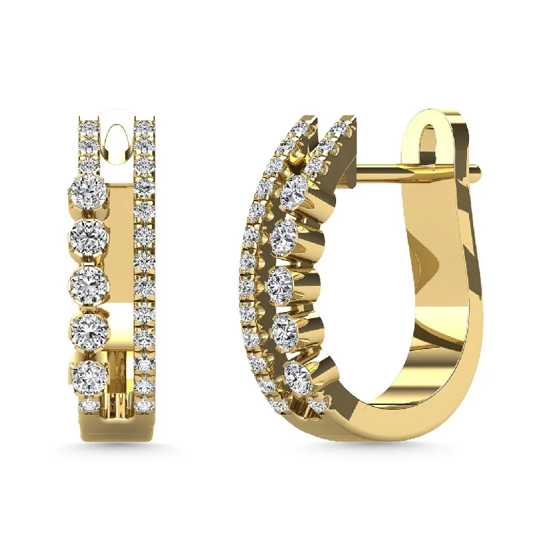 women's modern stud earrings -Diamond 1/4 Ct.Tw. Hoop Earrings in 14K Yellow Gold