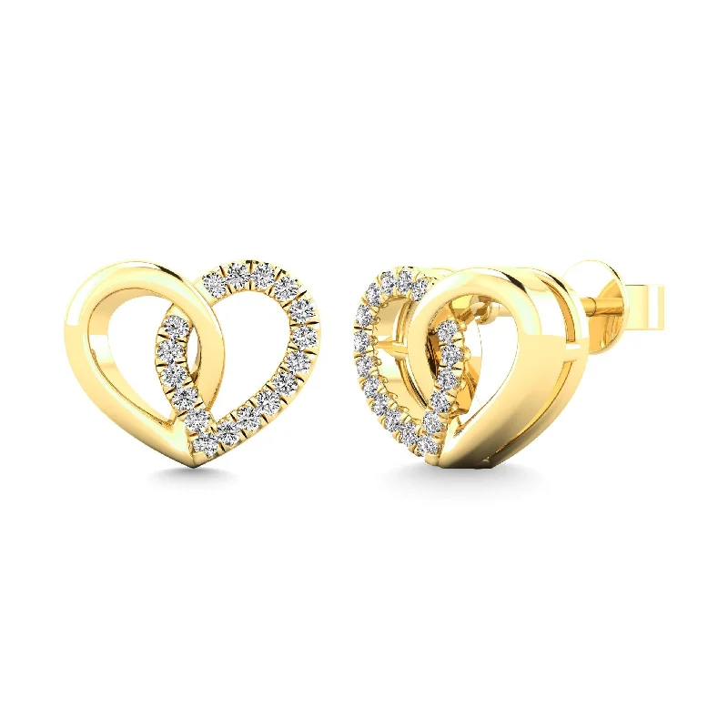 women's diamond earrings -10K Yellow Gold 1/10 Ctw Diamond Heart Earrings