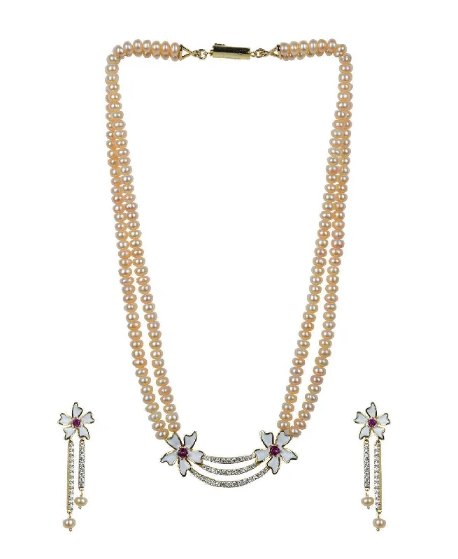 women's beaded necklace -Floral Pearl Necklace Set