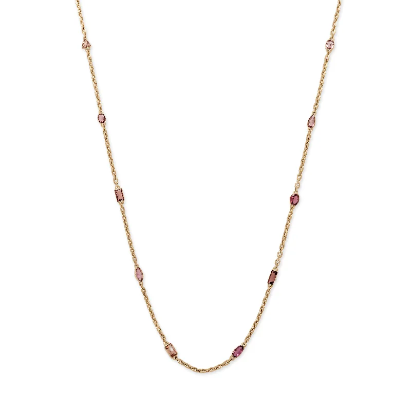 women's silver necklace -10 MULTI SHAPE PINK TOURMALINE NECKLACE