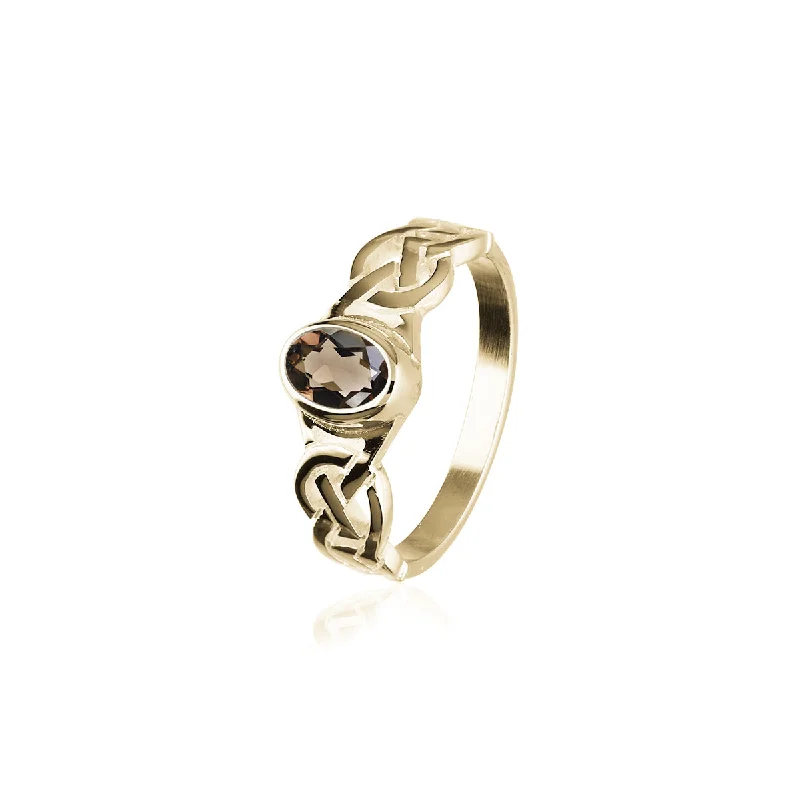 women's engagement ring with halo design -Celtic Gold Ring GCR53 Smoky Quartz