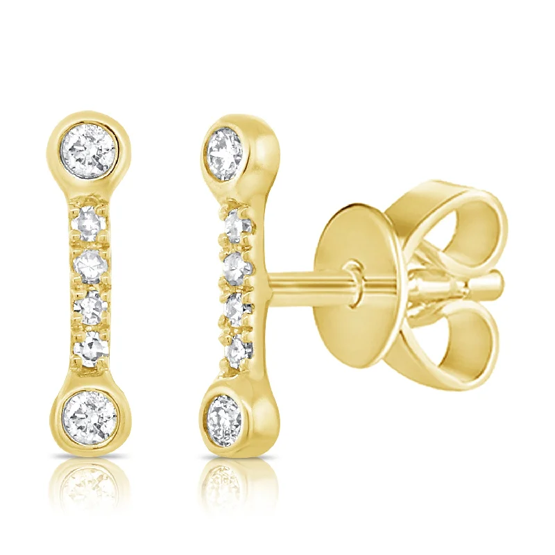 women's ear climbers -Trendy Diamond Bar Stud Earrings set in 14Kt Gold with 0.07ct Diamonds