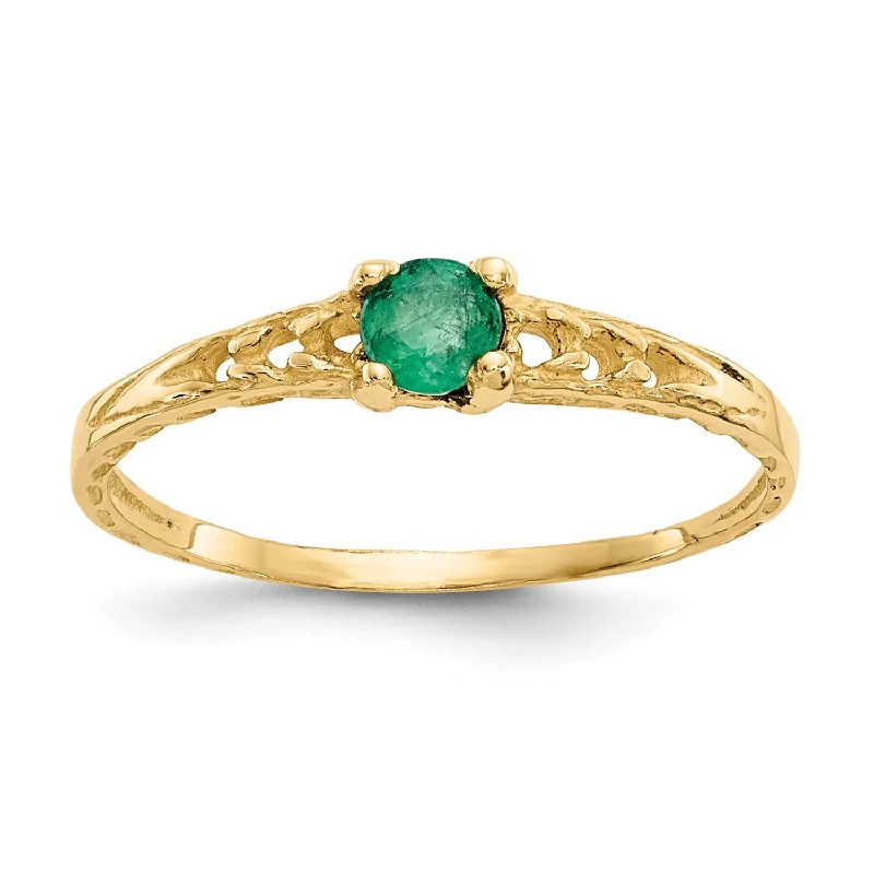 women's engagement ring with matching wedding band -14KT Yellow Gold 3MM Round Emerald Birthstone Baby Ring; Size 3