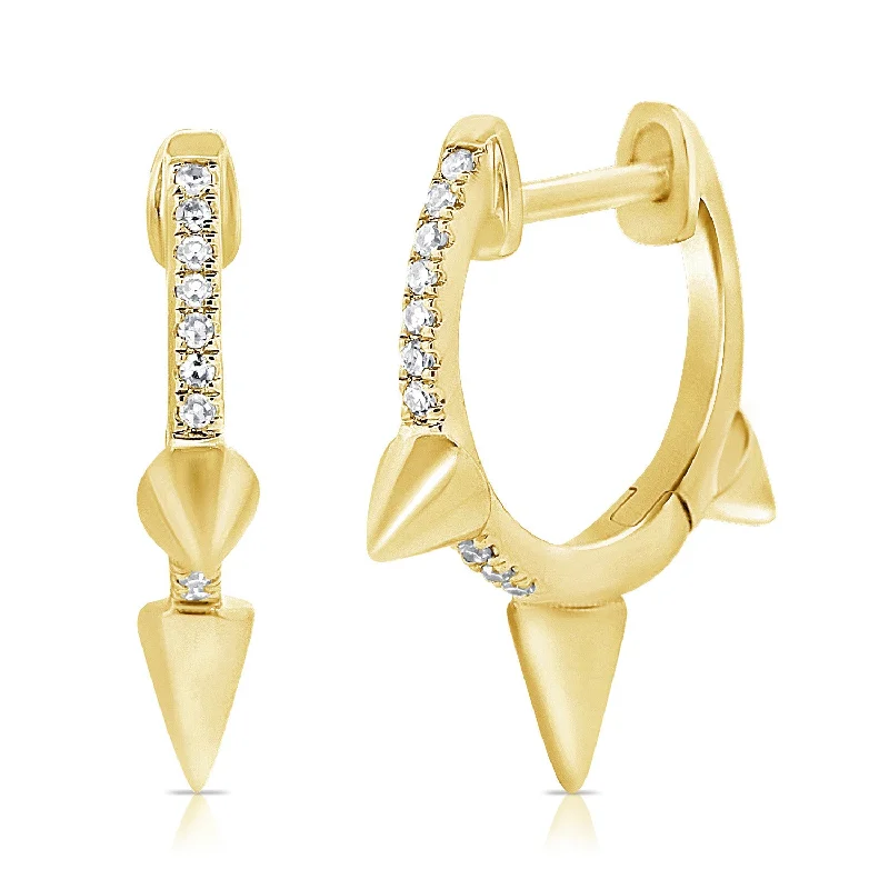 women's zodiac earrings -Spiked Huggie Earrings with Diamonds