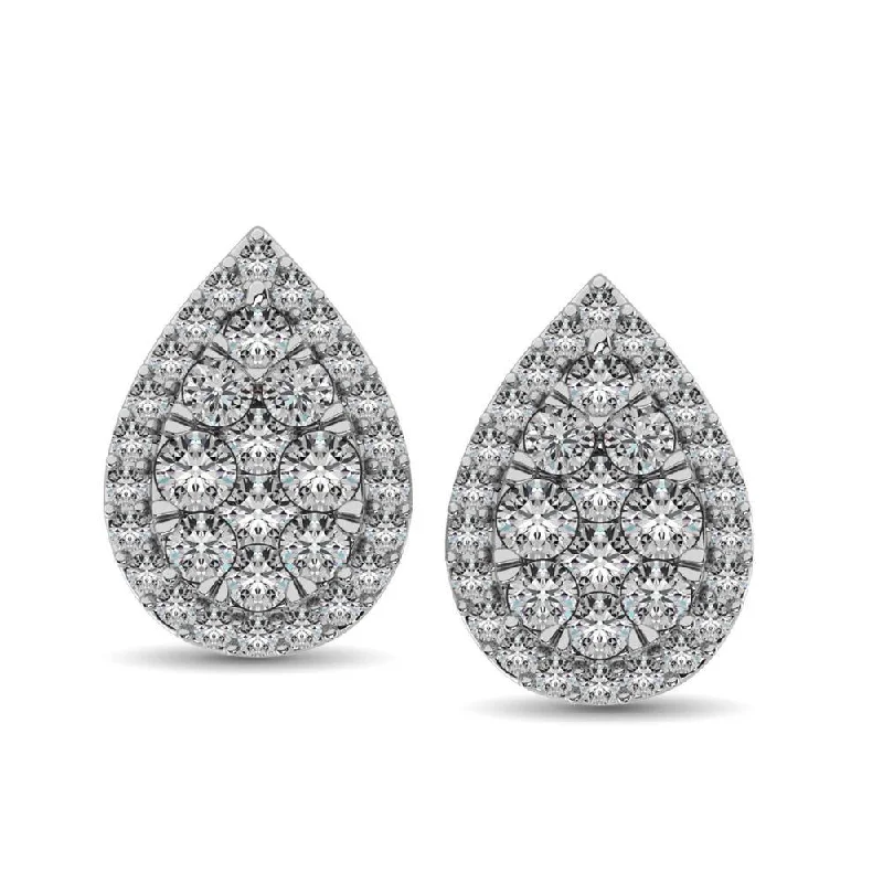 women's bar stud earrings -Diamond 3/4 ct tw Pear Shape Fashion Earrings in 14K White Gold