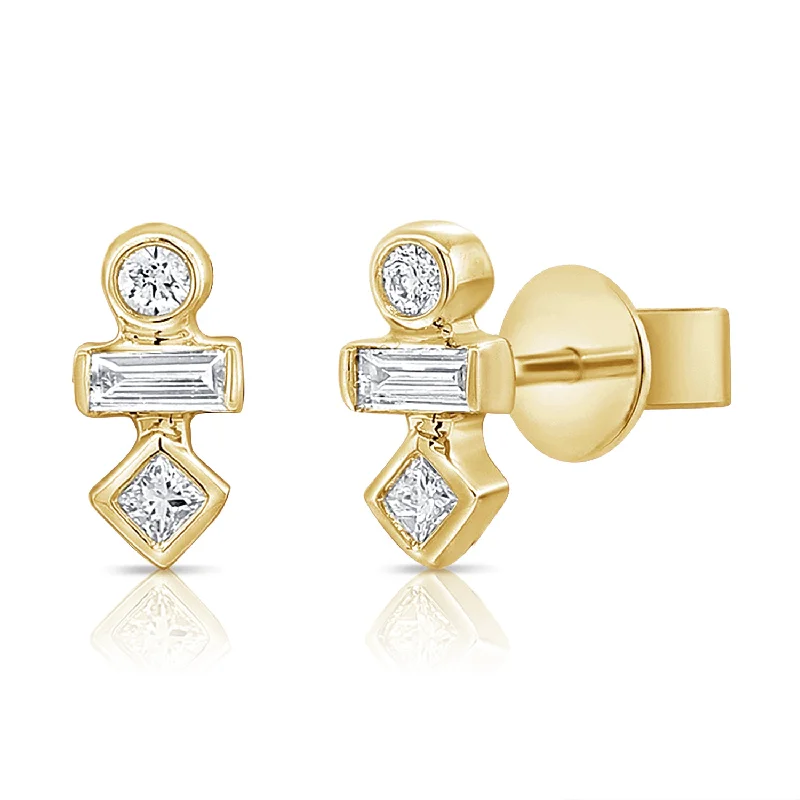 women's artistic earrings -Art Deco-Inspired Diamond & Baguette Earrings