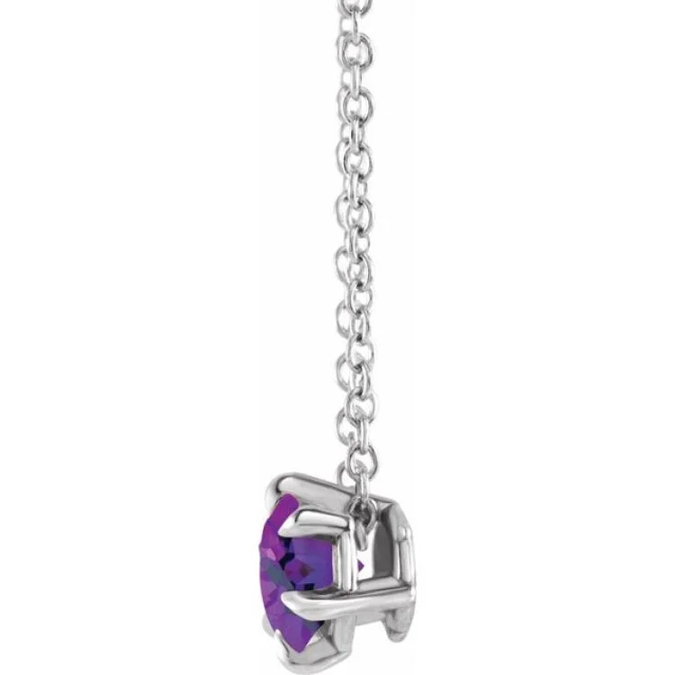 women's box chain necklace -Platinum 6 mm Natural Amethyst Solitaire 16-18" Necklace