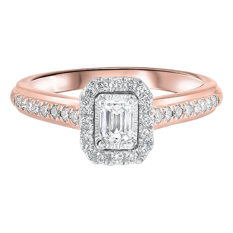 white sapphire engagement rings -14KT Rose Gold Diamond Emerald Halo Bridal Ring 5/8 CT