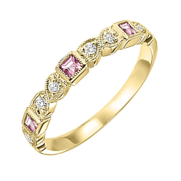 vintage sapphire engagement rings -14KT YELLOW GOLD DIAMOND (1/12 CTW) & PINK TOURMALINE (1/6 CTW) RING